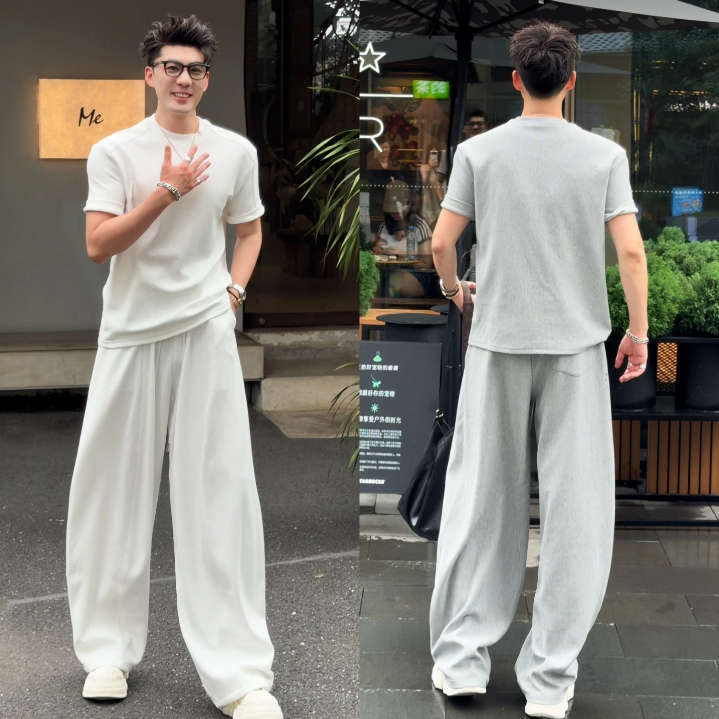 短袖长裤松弛感休闲运动两件套男