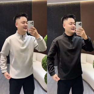 【云朵绒解构半拉链卫衣】男士高级感潮牌立领休闲百搭打底衫纯色