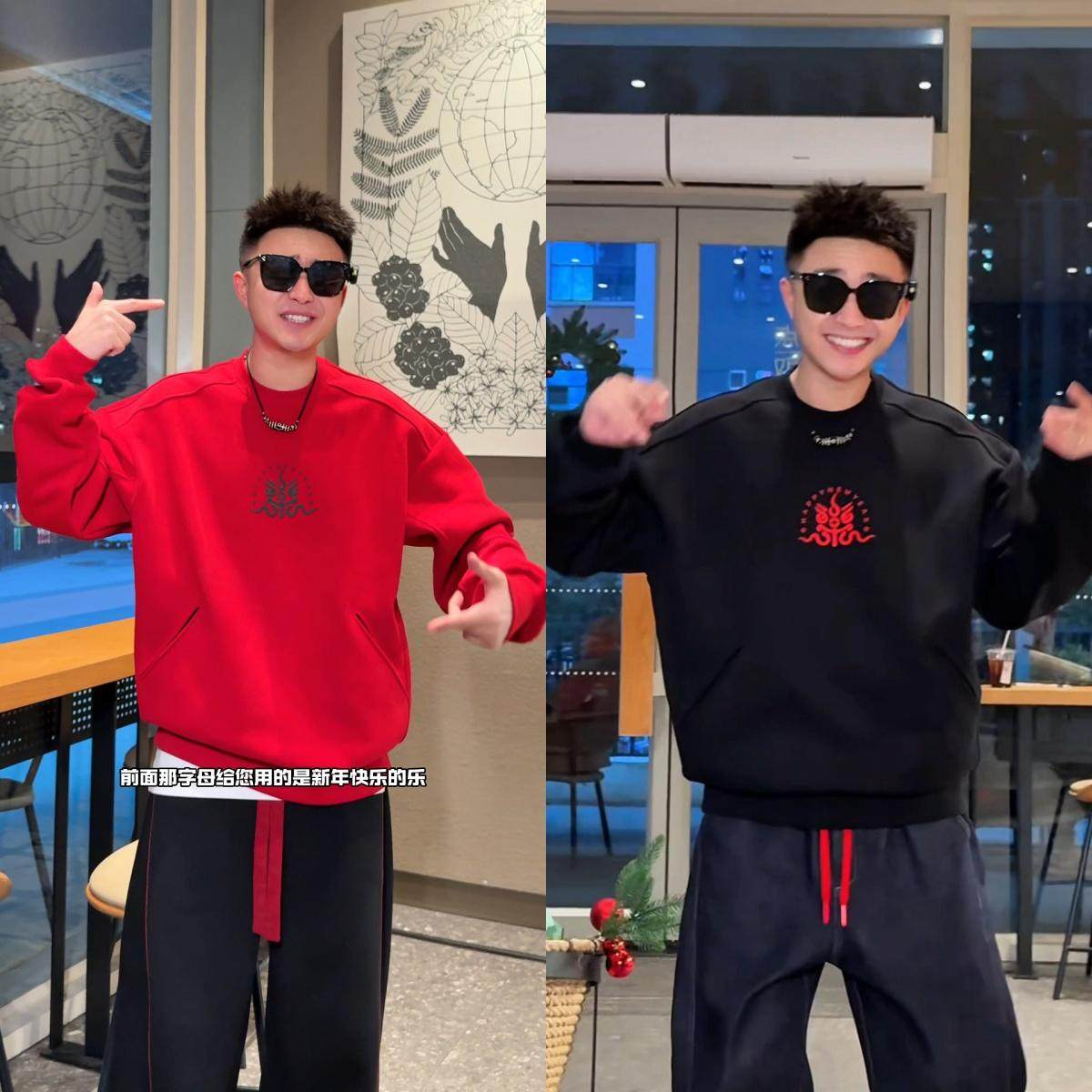 2025春款男士薄绒重工贴布刺绣卫衣休闲宽松长袖潮流圆领卫衣时尚