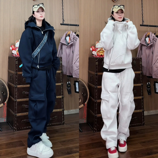 新款 男冬季 运动风连帽卫衣套装 加绒加厚休闲两件套 直播间同款