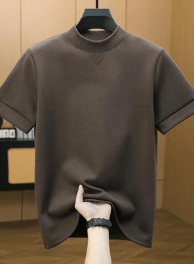 早秋新款男士短袖T恤时尚简约潮流百搭半高领打底衫男装舒适上衣