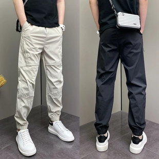 夏季时尚日常百搭休闲束脚裤男士简约立体剪裁拼接潮流工装长裤潮