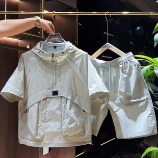 夏季薄款连帽速干休闲套装潮流男情侣短袖短裤青年休闲百搭两件套