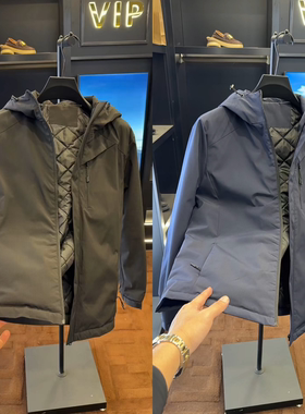 冬季男款夹克连帽外套保暖防风百搭冲锋衣时尚纯色户外废土风男装