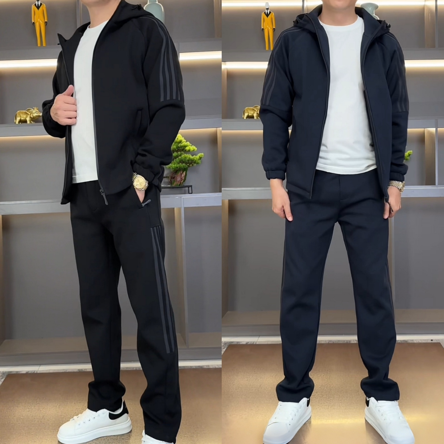 运动连帽外套直筒长裤两件套男