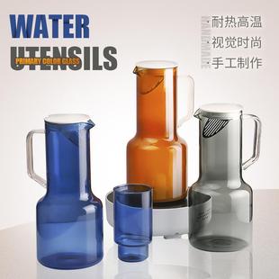 高颜值创意 轻奢彩色耐高温玻璃凉水壶夏家用大容量冷水壶水杯套装