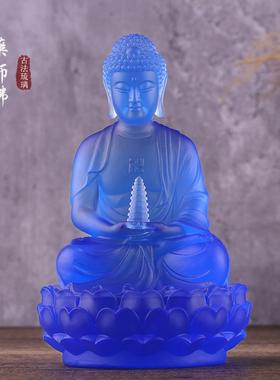 琉璃托塔药师佛显宗药师七佛摆件家居佛堂中式供奉光王如来工艺品