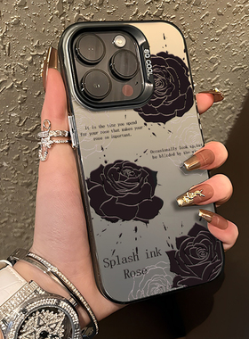 玫瑰手机壳适用iphone13苹果15promax黑色opporeno11小米14华为nova12女mate60pro荣耀p40pro红米k70vivox100