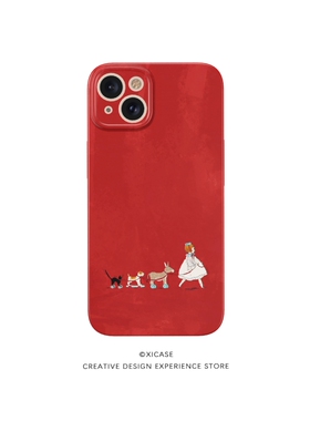 牵狗女孩~可爱iPhone15菲林硬壳13promax手机壳苹果12华为p50红色mate60小米14适用oppo荣耀nova11薄vivox90