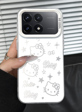 Hello凯蒂猫适用红米k70手机壳新款k60pro亚克力卡通note12turbo可爱彩银k40S全包防摔note11男女款ins风硬壳