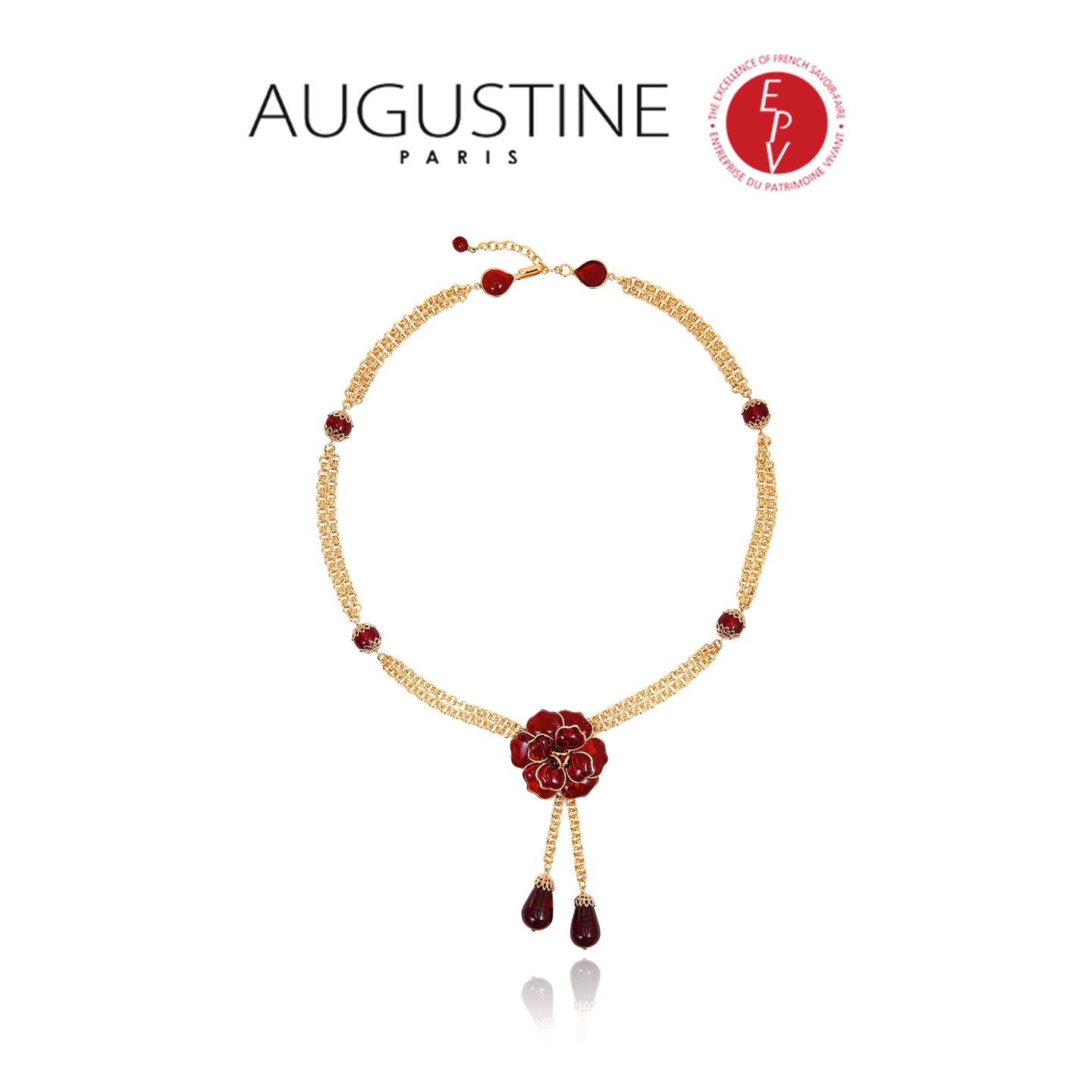 【AZLOOK】Augustine Paris古法琉璃红色山茶花项链耳环戒指套装