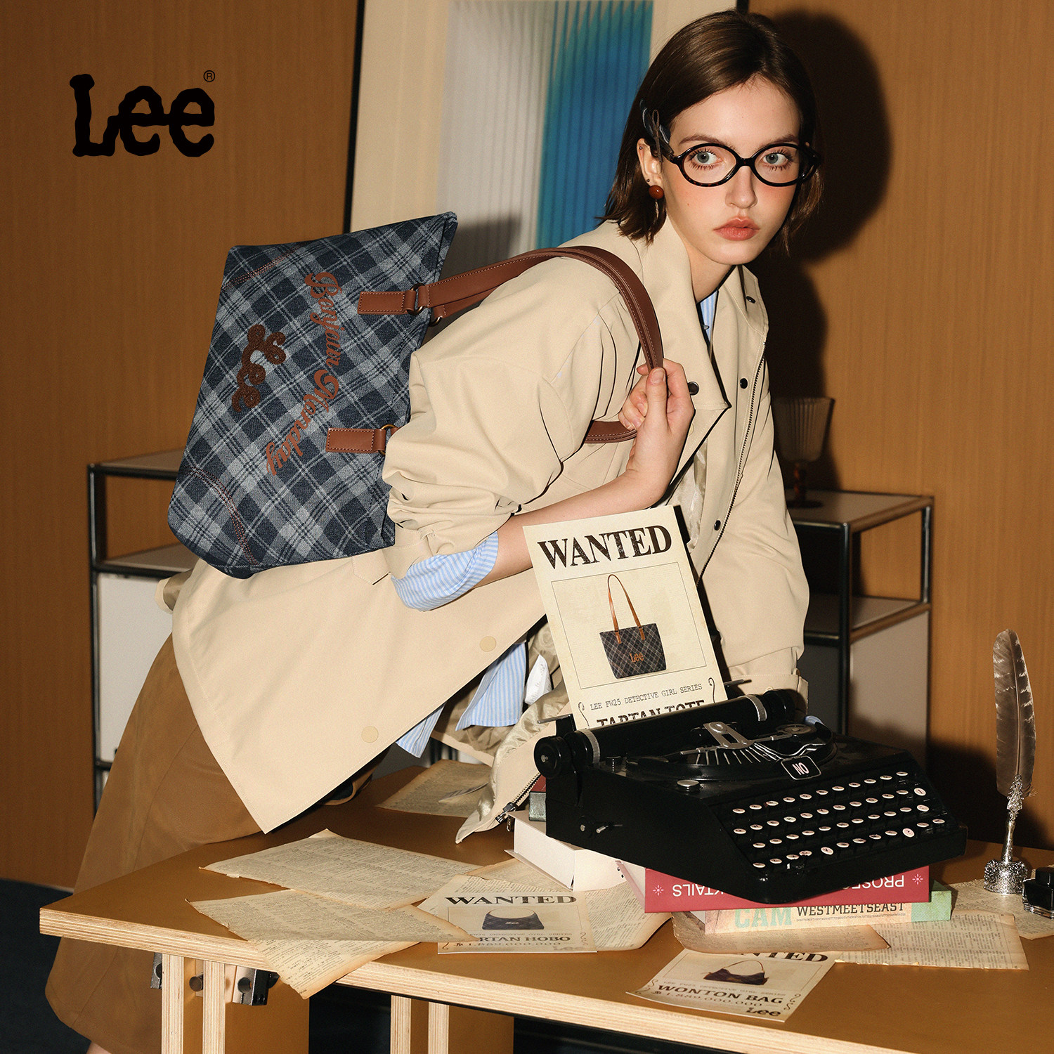 Lee新款格纹托特包通勤大学生图片