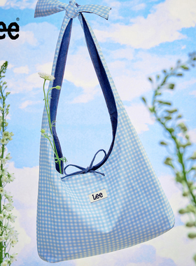 Lee官方新款双面托特包女丹宁野餐包出行格子单肩包大容量购物袋