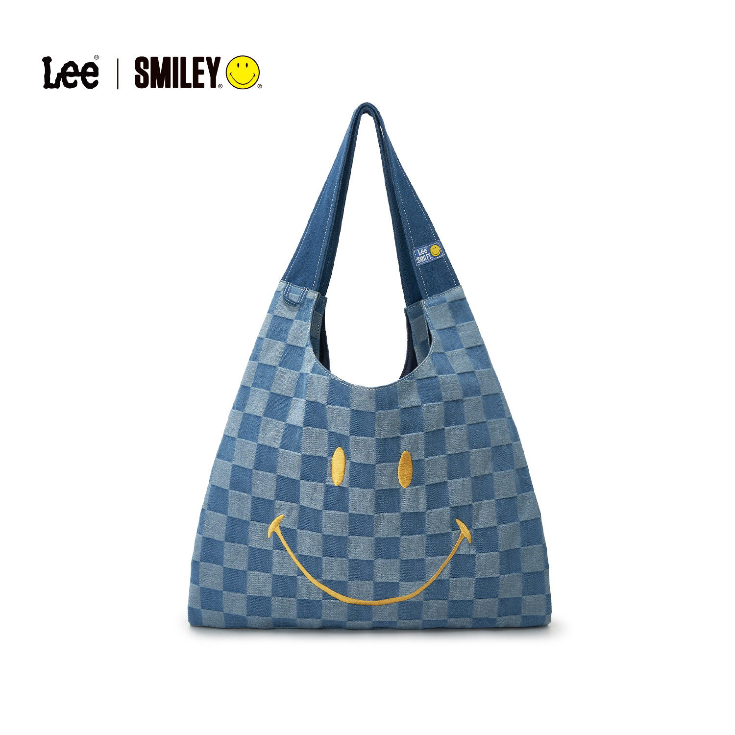 Lee×Smiley牛仔格纹笑脸托特包大容量购物袋女生通勤百搭单肩包