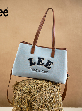 Lee官方丹宁托特包女秋季新款学院风单肩斜挎包大容量百搭通勤包