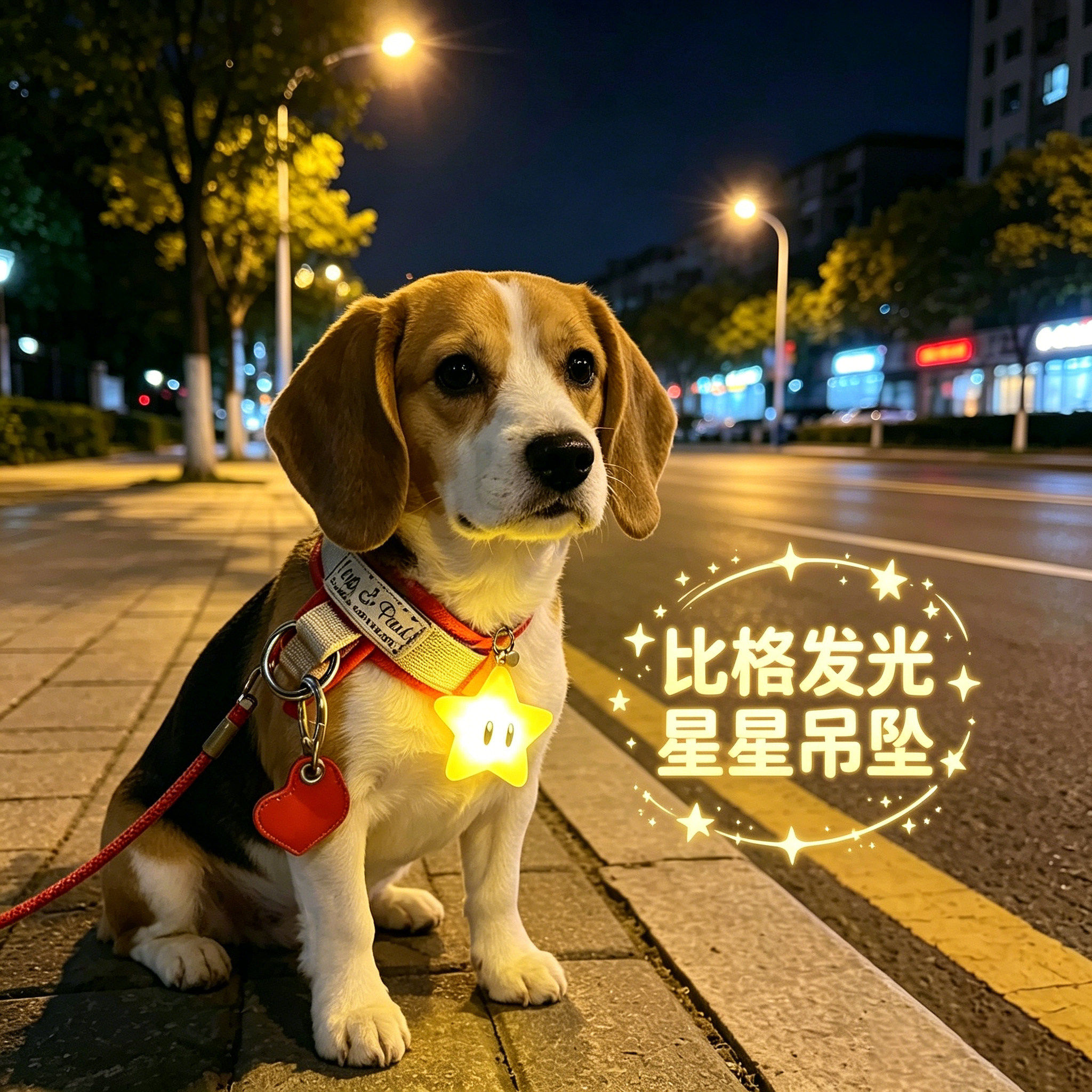 比格专用狗狗夜间发光吊坠项圈夜晚发光灯防走失遛狗牵引绳胸背
