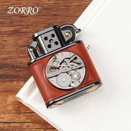 ZORRO/佐罗煤油打火机机械式表芯牛皮高档复古防风创意520礼物男