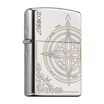ZORRO/佐罗白镍爱情指南针煤油防风打火机男女生创意个性打火机