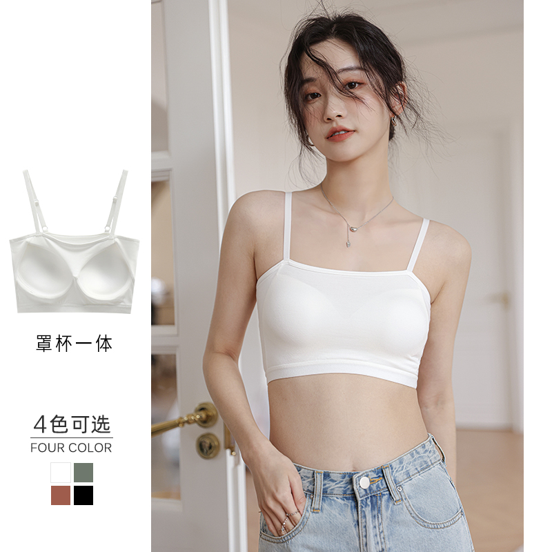 吊带背心女夏季薄内搭q带胸垫内衣短款设计感小众外穿白色抹胸上