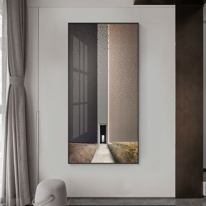 现代简约黑白灰建筑n玄关装饰画过道挂画空间延伸感巨幅背景墙壁