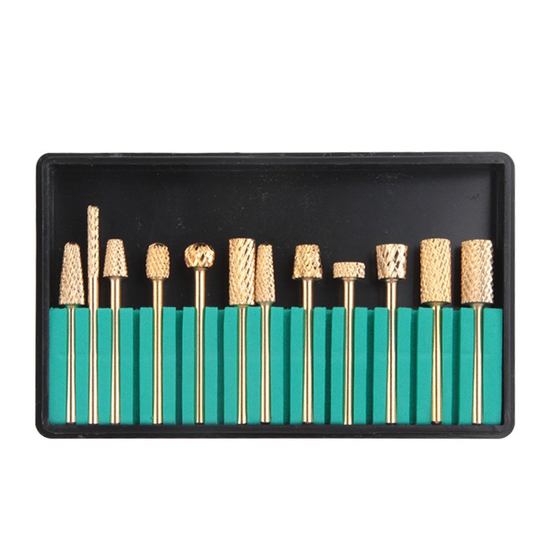 12pc美甲磨头金色美r甲钨钢打磨头配件钻头快速卸甲抛光工具磨头