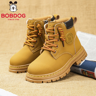 巴布豆童鞋秋冬款儿童马丁靴加绒保暖6-12岁潮款中大童男女童靴子