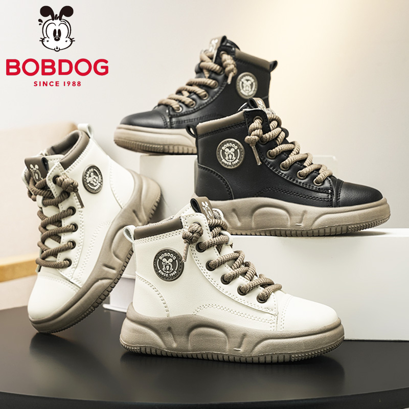 巴布豆秋冬款儿童马丁靴皮面防水