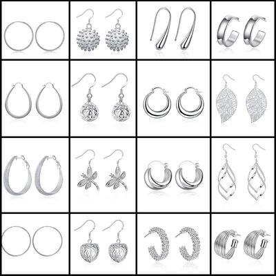 Fashion 925 Silver Earrings Simple 50mm Round Circle Hoop Ea