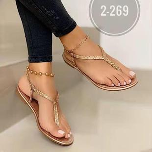 summer ladies Leather Gold Flat sandals for women shoes Toe