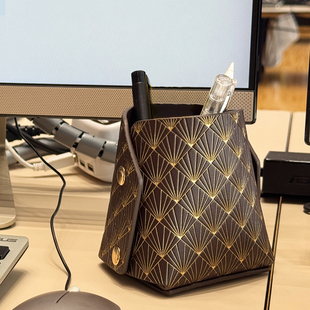 上海图书馆文创装饰艺术折叠笔筒简约便携PU皮送学生