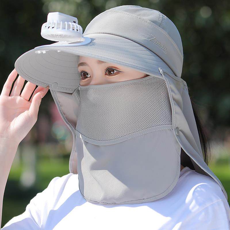带电风扇的帽子充电防晒帽面罩遮阳帽抗UV女采茶帽干活遮阳帽