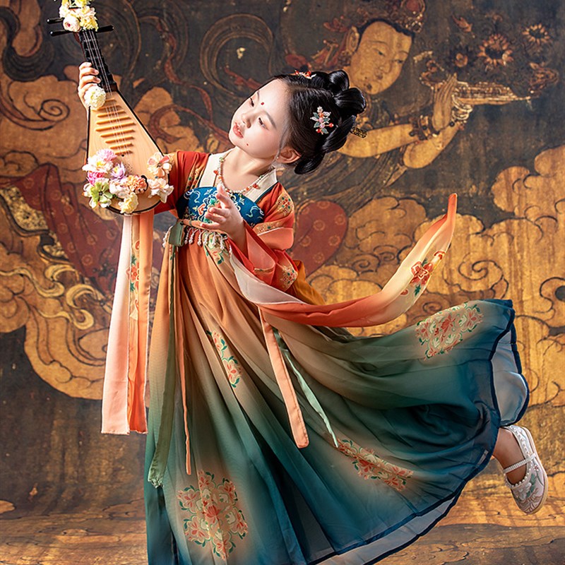 女童汉服2025夏季新款国潮唐宫夜宴儿童古装襦裙中国风演出连衣裙
