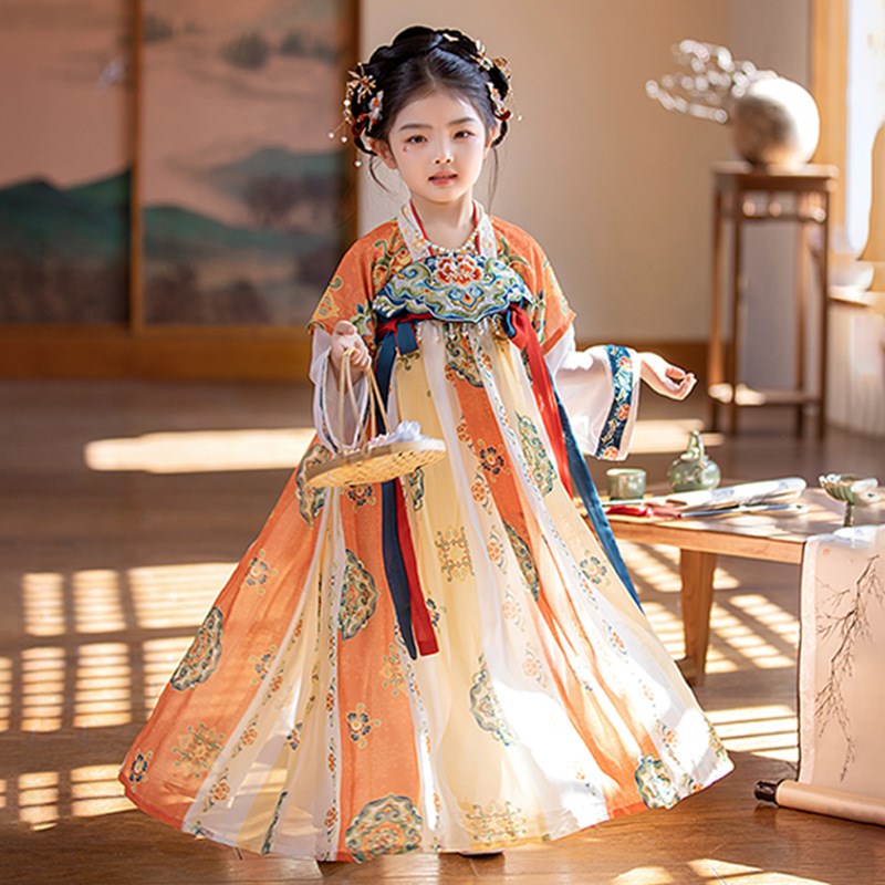 2024秋冬新款唐制连衣裙女童汉服超仙连衣裙小女孩敦煌风演出