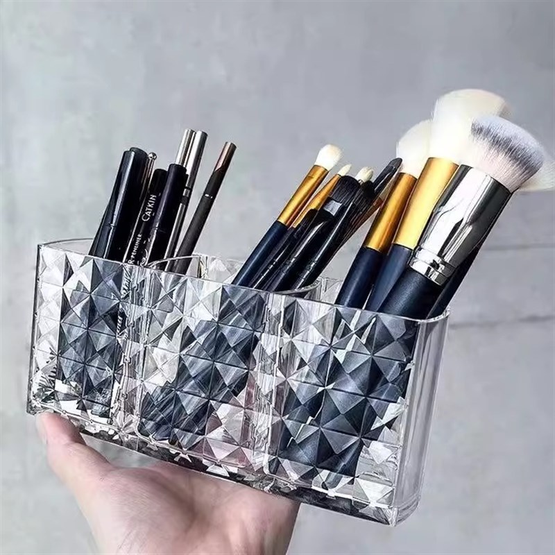 化妆品收纳盒收纳筒三格笔筒透明亚克力收纳笔筒眉笔化妆刷收纳盒