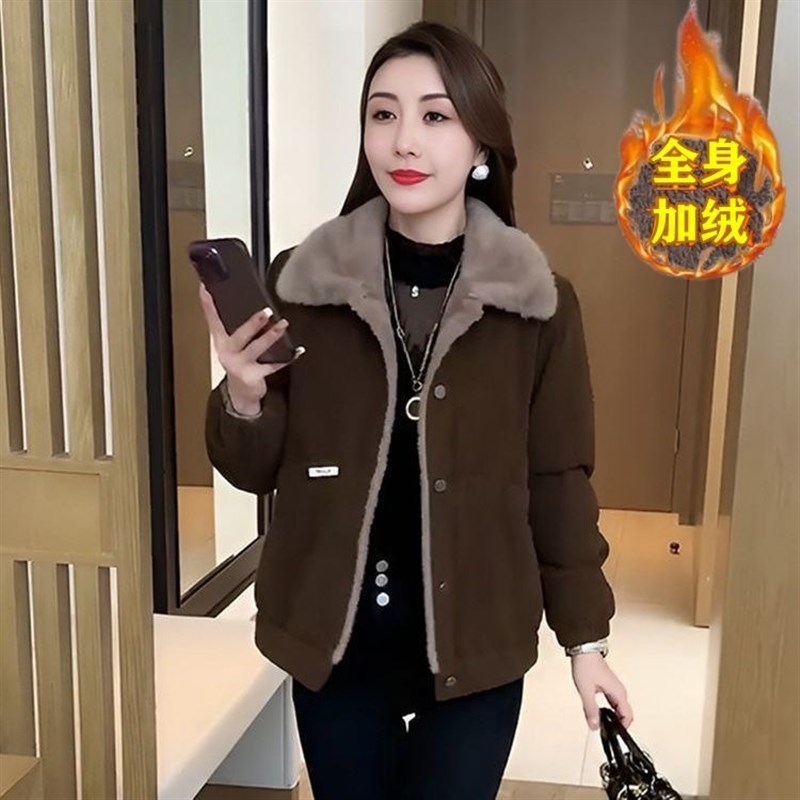 小个子加绒派克服女士短款s2023冬季新款时尚百搭宽松加厚保暖外