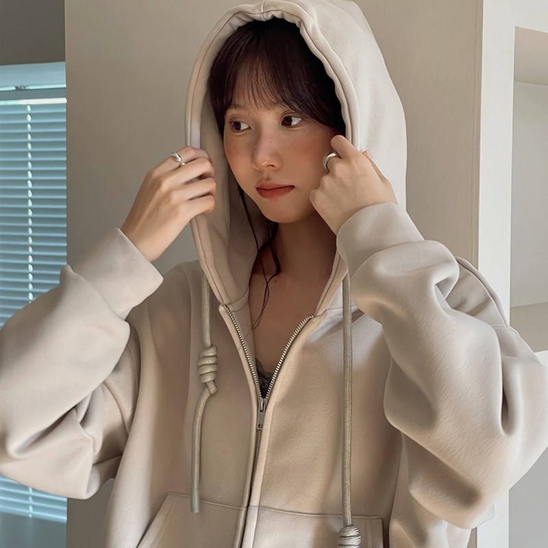 【加绒】广州歌铭服饰韩q系连帽卫衣外套冬季新款宽松上衣女W241B