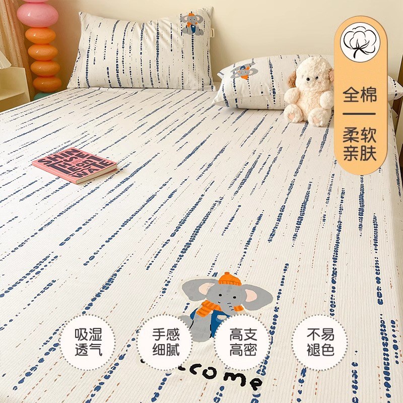 全棉老粗布床单新款烫画床单透气柔软耐I用卡通纯棉学生宿舍三件