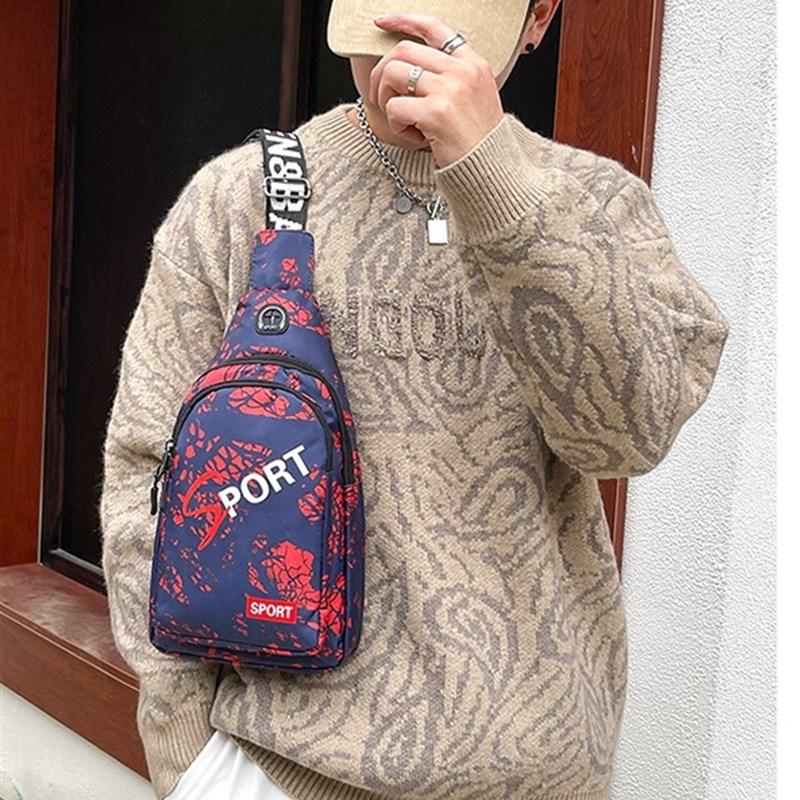 胸包男2024新款男士斜挎包潮流休D闲小背包学生单肩包炫彩尼龙背