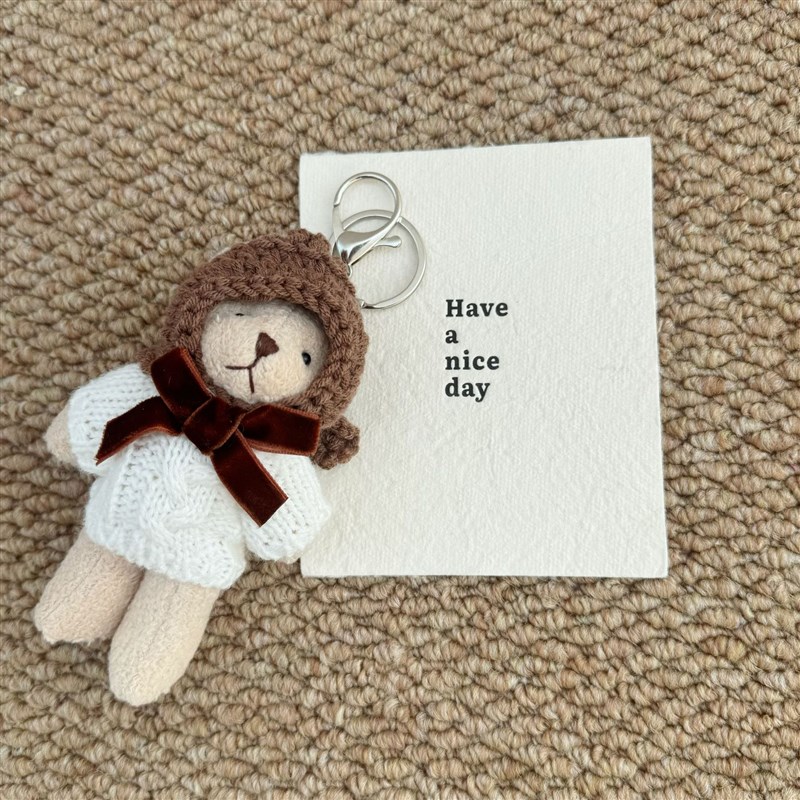 韩国东大门毛线钩织帽小熊挂件钥匙扣可爱卡通包包挂件情侣礼物