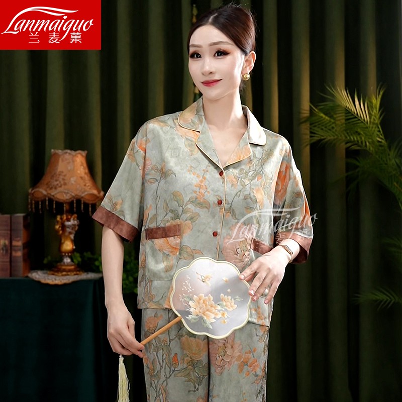 兰麦菓新中式国风睡衣女三件套2睡衣/家居服套装