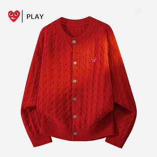 官方旗舰店正品PLAY新年系列针织开衫毛衣女秋冬红色麻花宽松外套