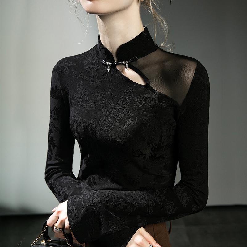 洋气国风新中式网纱蕾丝上衣女