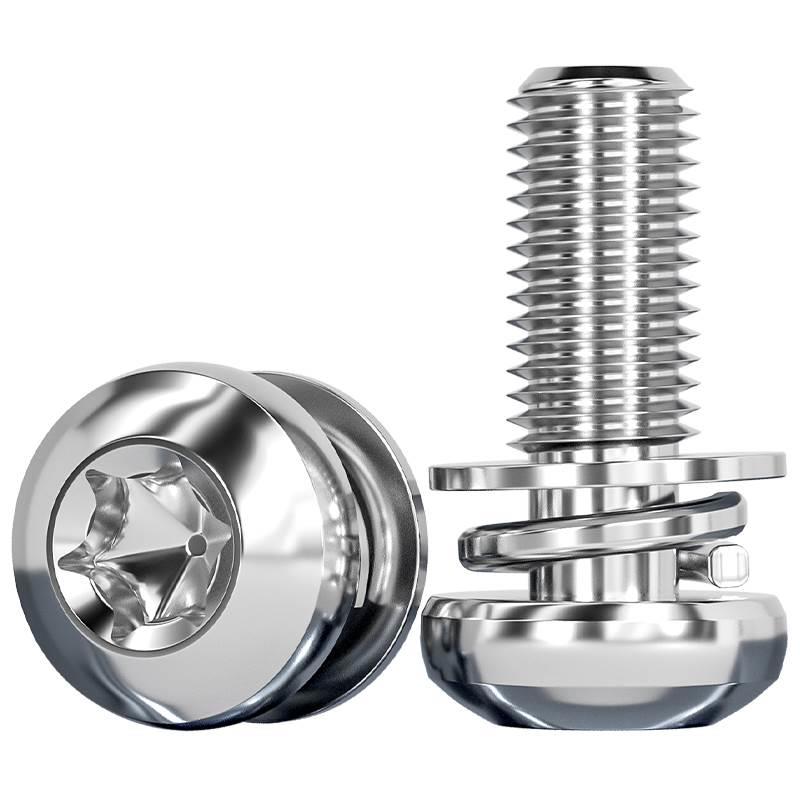 新款M3M4M5M6M8 304不锈钢圆头盘头梅花三组合螺丝钉带平弹垫*8x1
