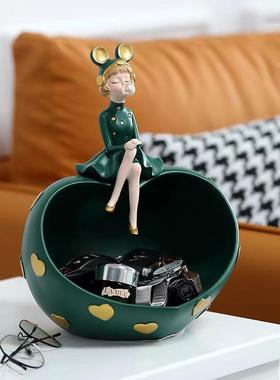 创意女孩托盘桌面摆件玄关钥匙收纳家居客厅装饰礼品树脂工艺品
