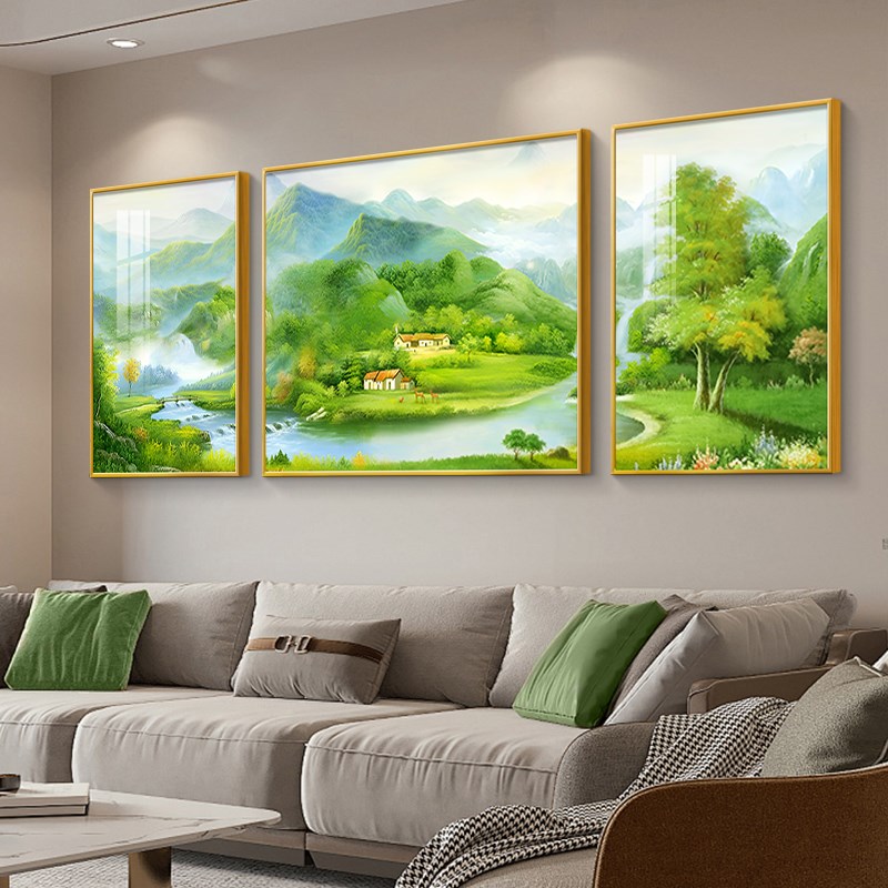 热销聚宝盆山水画客厅挂画现代简约沙发背景墙装饰画手绘风景壁画