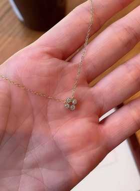日本品质日系S925纯银迷你小巧锆石小花吊坠精致简约四叶草项链百