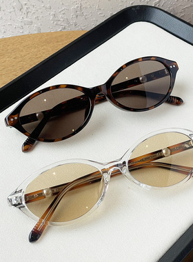 日本品质椭圆豹纹书呆子墨镜女高级感fak家TR珍珠插芯复古防紫外