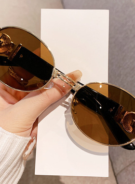 欧洲站2025新款椭圆小框美人头金属太阳眼镜男欧美潮流网红街拍墨