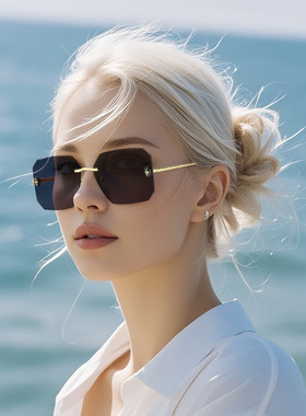 欧洲站2025新款时尚无框墨镜女高级感个性街拍眼镜欧美金属太阳镜