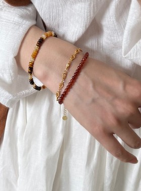 日本品质新中式秋冬新款国风天然秋糖石榴石叠戴轻奢气质高级感简